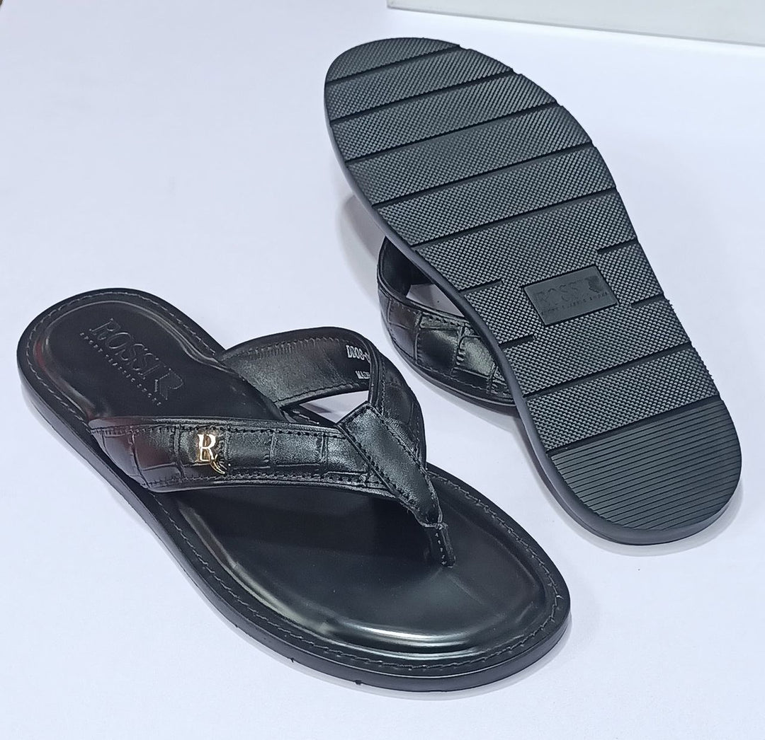 Pams Black Leather Flip-Flops