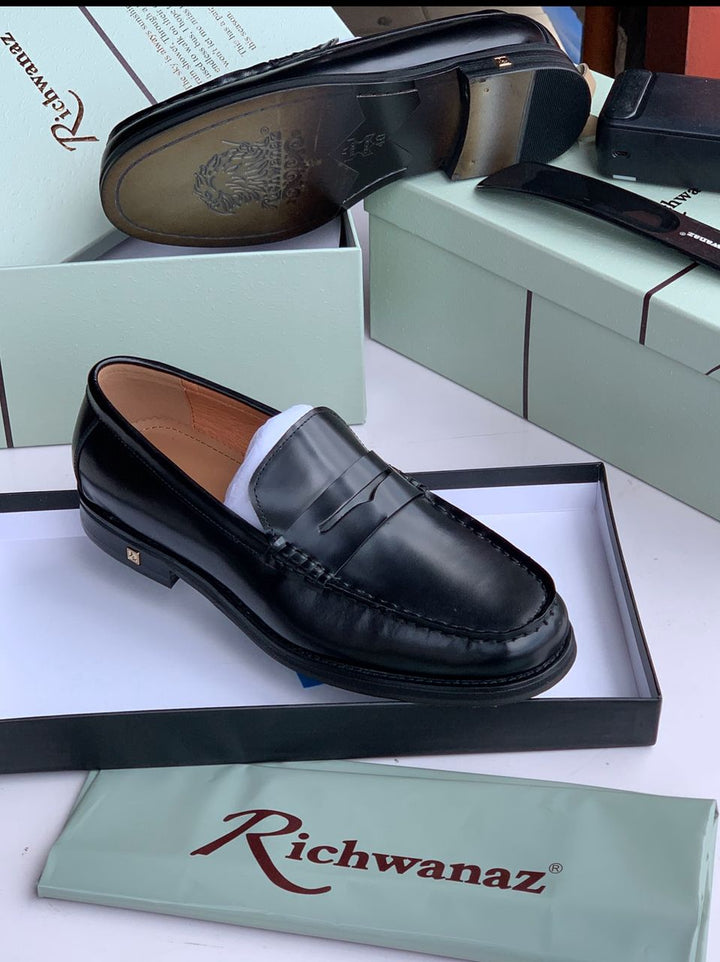 Richwanaz Luxury Penny Loafers – Classic Black & Wine