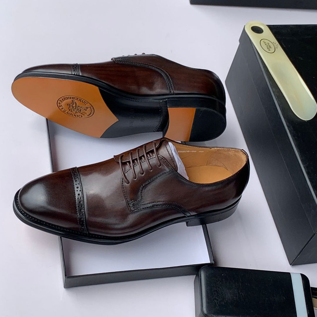 Handcrafted Brown Leather Oxford Shoes – Goodyear Welted Finish