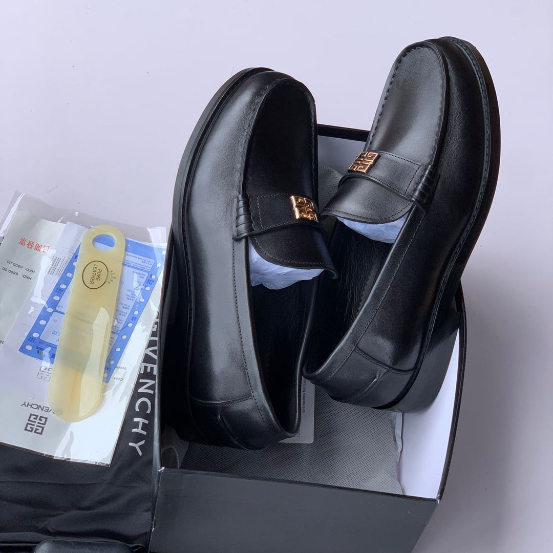 Luxury Black Leather Loafers with Gold Accent – Givenchy Style